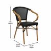 Flash Furniture Marseille French Bistro Stacking Chair w/Arms, Black Textilene and Bamboo Print Aluminum Frame, 2PK 2-SDA-ADS642108-BK-NAT-GG